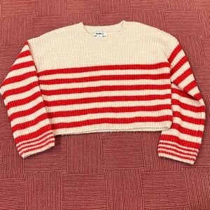 William Rast women’s small Cream with red stripes chunky Knit WOOL blend Sweater